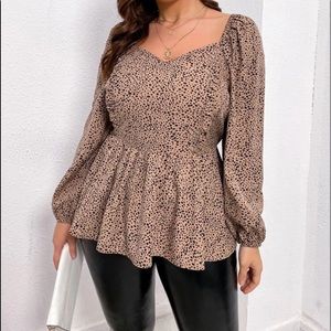 Boho plus size dots sweetheart neck blouse